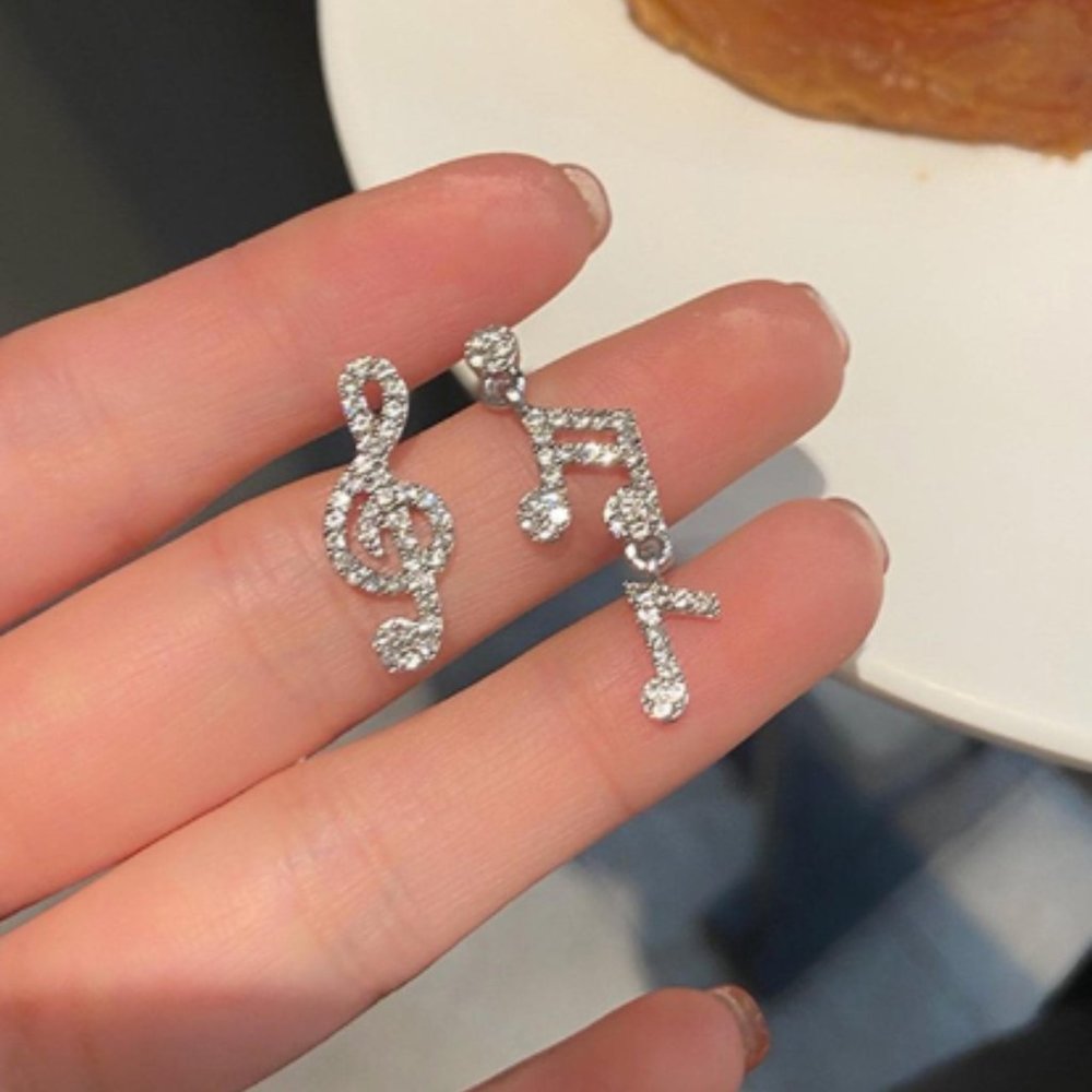 COPY - Rhinestone Musical Note Drop Earrings - Picture 3 of 3